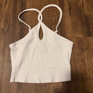 Ribbed White Halter Keyhole Crop Top